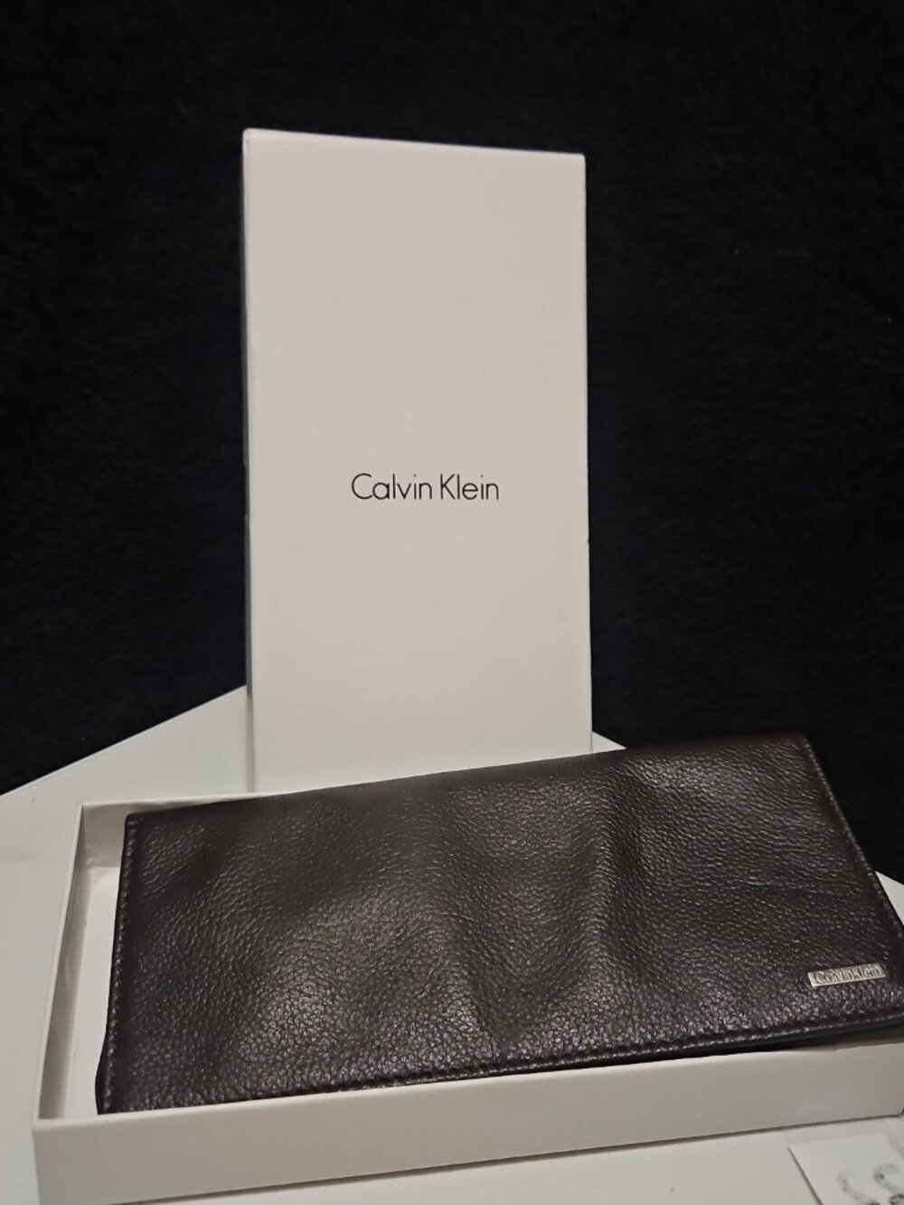 Calvin Klein Brown Pebbled Leather Secretary Wallet in Box